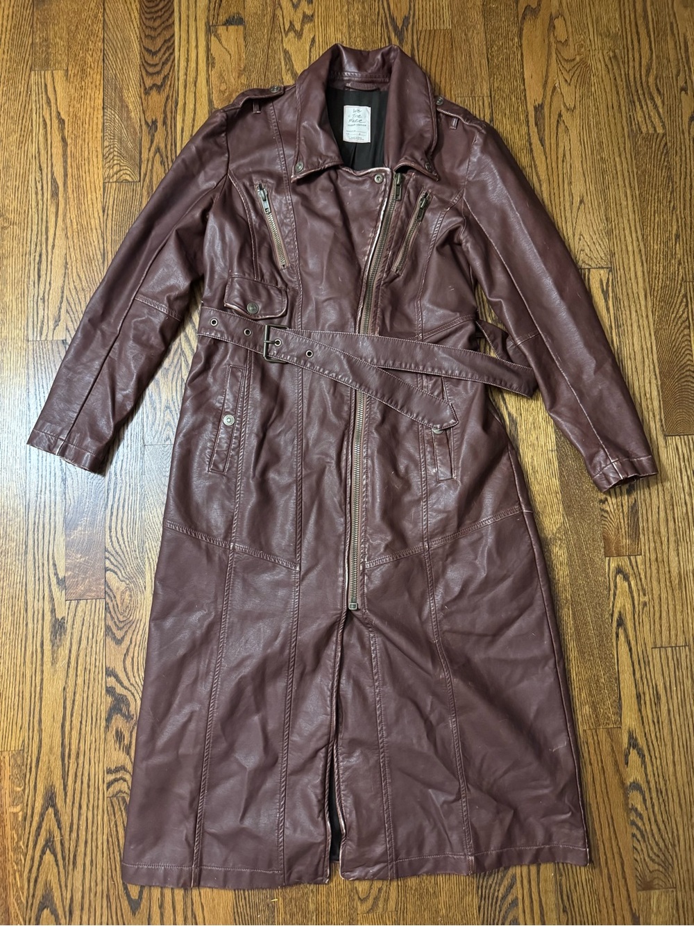 Free People We The Free Brown Vegan Leather Moto Trench Coat S